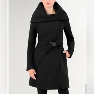 Cole Haan Belted Aysmmetrical Zip Front Twill Coat